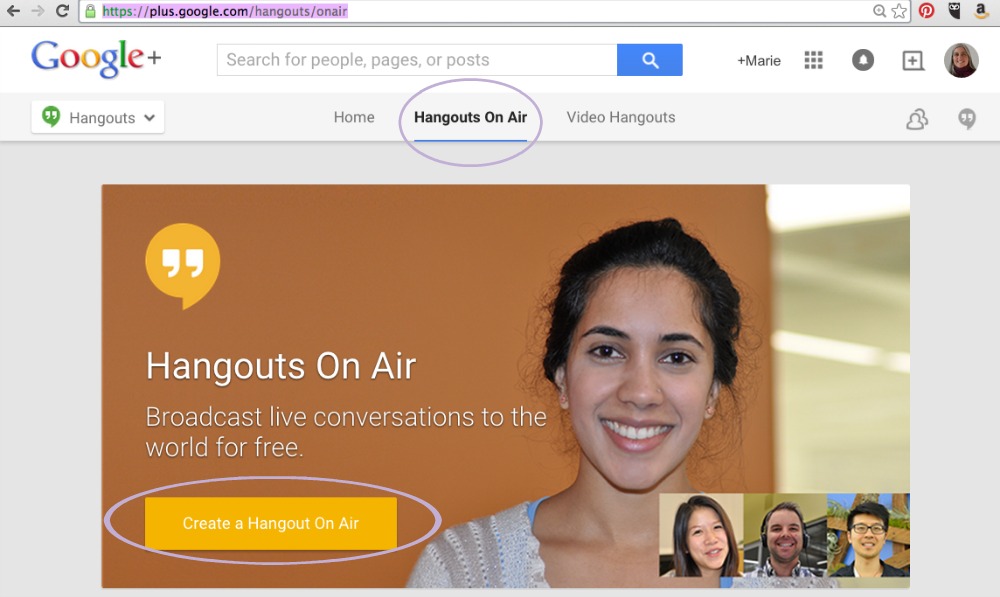 Choose Hangouts on Air and then Create a Hangout on Air.
