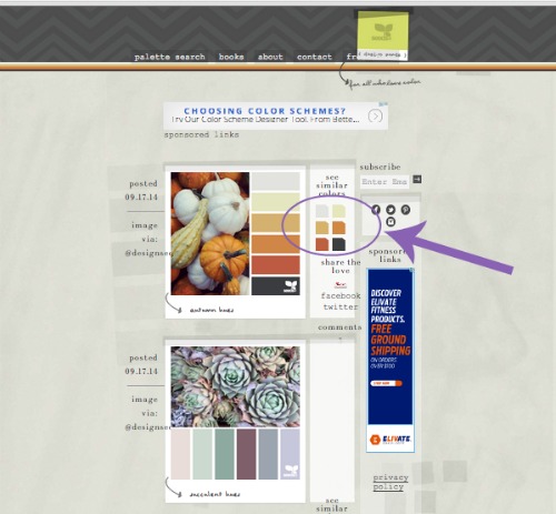 On Design Seeds, hover over the small color boxes on the right to see the hex numbers.